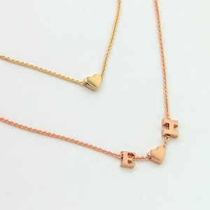 Solid 18K Gold Tiny Heart Necklace Gift Real Gold 18K Small Letter Necklace 18K Gold Initial Charms Daughter Wedding necklace
