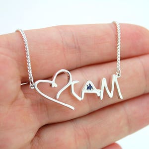 Personalized Necklace Idea - Baby Name Necklace Handwritten Jewelry for Grandmother with Birthstone, Sterling Silver Handwritten