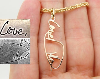 14K Gold Custom Handwriting Pendant for Bracelet for Necklace for Chain Loved Ones Handwriting Charm Mothers Day Jewelry Gift Personalized