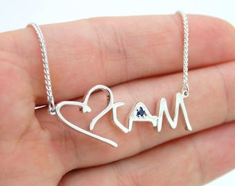 Personalized Necklace Idea - Baby Name Necklace Handwritten Jewelry for Grandmother with Birthstone, Sterling Silver Handwritten Unique Gift