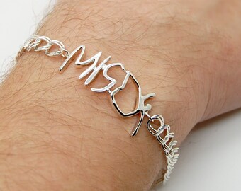 Mens Handwriting Bracelet Personalized Gift for Him, Handwriting Jewelry for Man Sterling Silver Customized Bracelet Gift for Him
