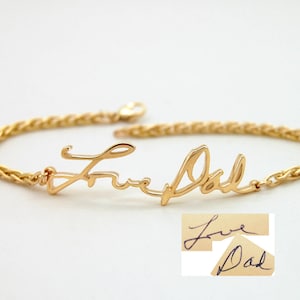 In Memory Bracelet 14K Gold Handwriting Bracelet in Memory of Dad Mom Personalized Memorial Jewelry with Signature Gift