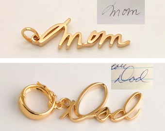 14K Gold Custom Charm Use actual Handwriting Pendant for Memorial Jewelry, Mom Charm Mothers Day Gift For Her Girlfriend Wife Personalized