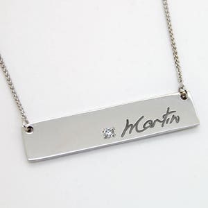 Personalized Platinum Necklace with Diamonds For Her Custom Diamond Platinum Bar Necklace with Platinum Chain 20th Wedding Anniversary Gift