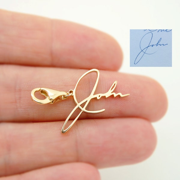 Custom Gold Charm 14K Name Pendant Personalized Jewelry Handwriting Gift Yellow White Rose Solid 14Kt