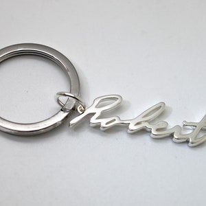 Sterling Silver Handwriting Keychain, Personalized Mens gift Key Chain Memorial Wedding Gift for Husband Wedding Anniversary Boyfriend