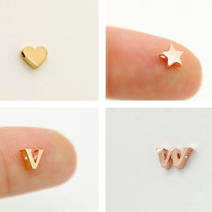 14K Gold Separate Tiny Letter Charm NO CHAIN solid gold bead with 1.2mm hole - yellow gold initial bead, rose gold letter, white gold charm
