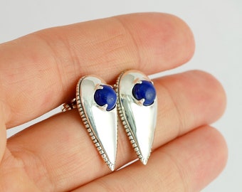 Lapis Earrings, Cobalt Blue Earrings, Sterling Silver Gemstone Earrings, Small Shield Earrings, Lapis Stud Earrings, Classic Earrings gift