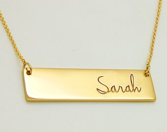 14K Gold Bar Necklace, Custom Bar Necklace Solid Gold Bar Necklace, Bar Name Necklace, Signature Bar Personalized Jewelry