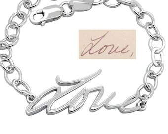Personalized Memorial Bracelet Dad Mom Signature Loss Loved One, In Memory of Fathers Day Mother