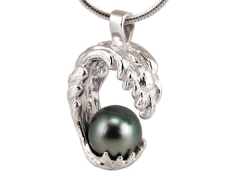 Black Pearl Necklace, Single Pearl Necklace, Single Tahitian Pearl Pendant Sterling Silver, June Birthstone