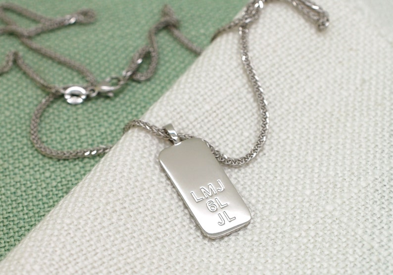 Platinum Dog Tag Necklace Mothers Day Gift Platinum Pendant w Chain Platinum Anniversary Gifts For Husband Custom Platinum Engraved Jewelry image 3