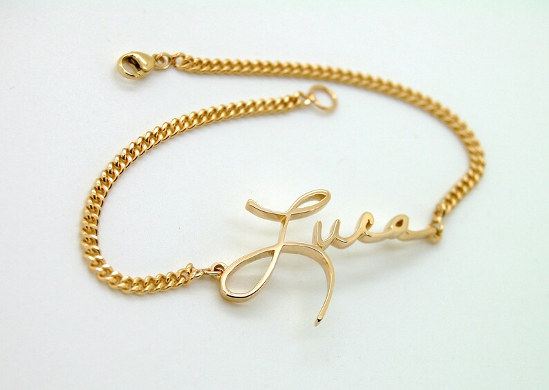 Handwriting Jewelry Solid Gold Bracelet 14K Gold Etsy