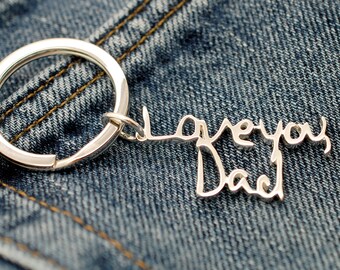 Sterling Silver Keychain, Personalized Custom Keychain for Him Handwritten Gift, Sympathy Gift, Key Chain, Key Ring Fob Personalized Jewelry