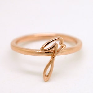 14K Solid Gold Initial Ring Handwriting Ring Gold Stacking Ring Yellow ...