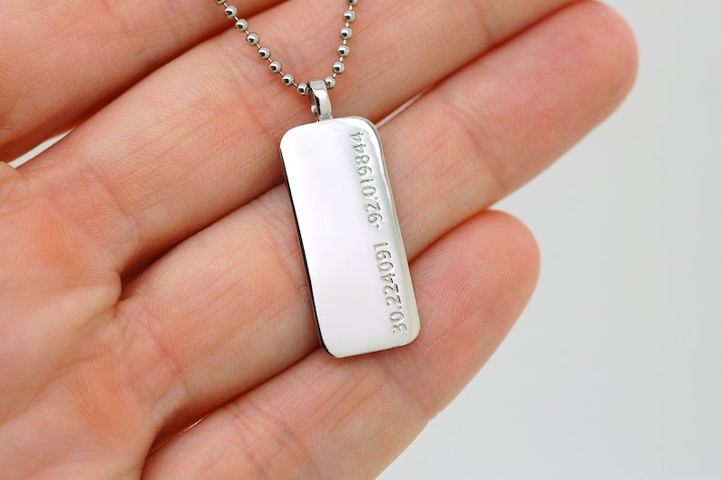 Platinum Dog Tag Necklace Mothers Day Gift Platinum Pendant w Chain Platinum Anniversary Gifts For Husband Custom Platinum Engraved Jewelry image 2