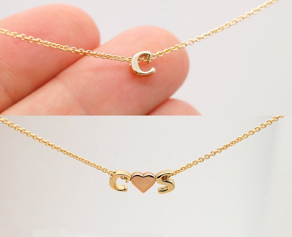 Initial C Necklace Tiny 14k Gold Letter C Necklace Solid Gold Etsy