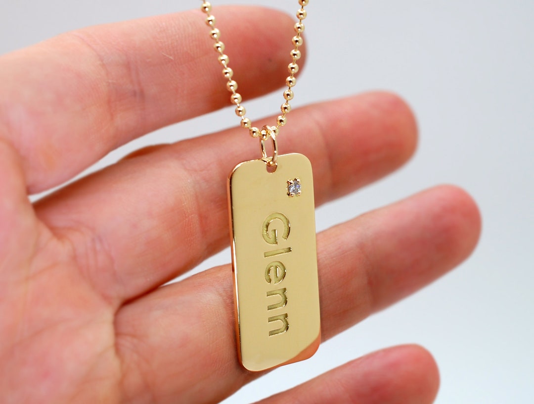 Men's Custom Engraved Dog Tag Necklace | Caitlyn Minimalist 18K Gold / One Side