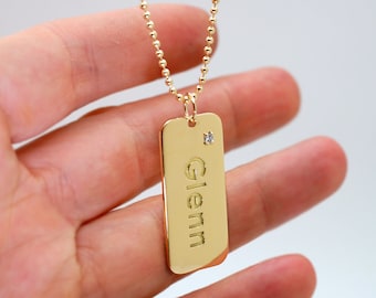 18k Gold Dog Tag Necklace Custom Dog Tag Personalized Mothers Day Gift Engraved Solid 18k Gold Pendant For Men Gift For Women