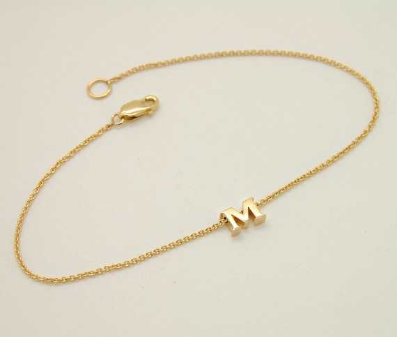 Yellow Gold Letter Single Micro Pave Diamond Bracelet (Diamond Initial  Fashion Bracelet 
