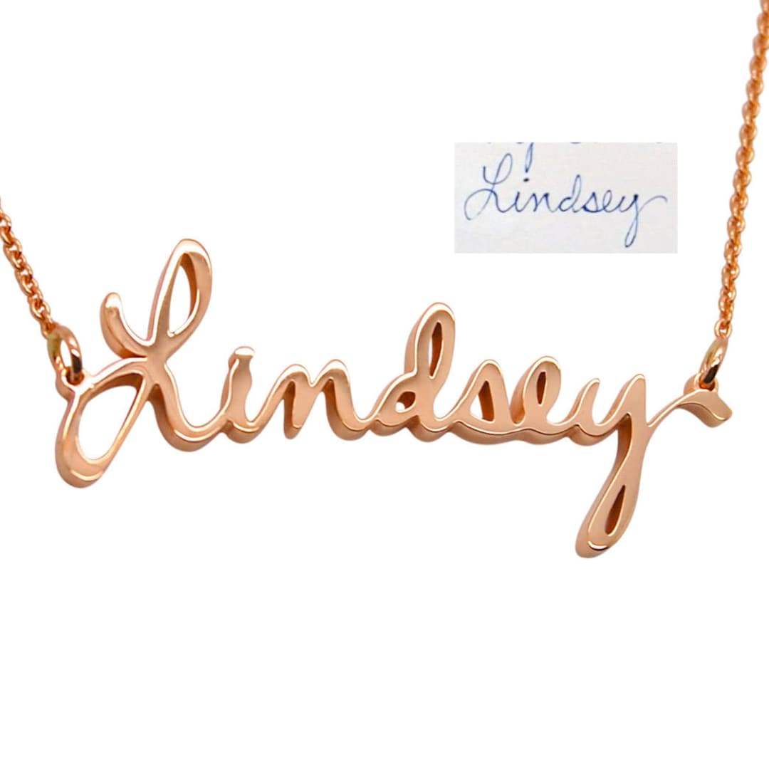 Handwriting Necklace 14K Gold Name Necklace Custom Cursive Etsy