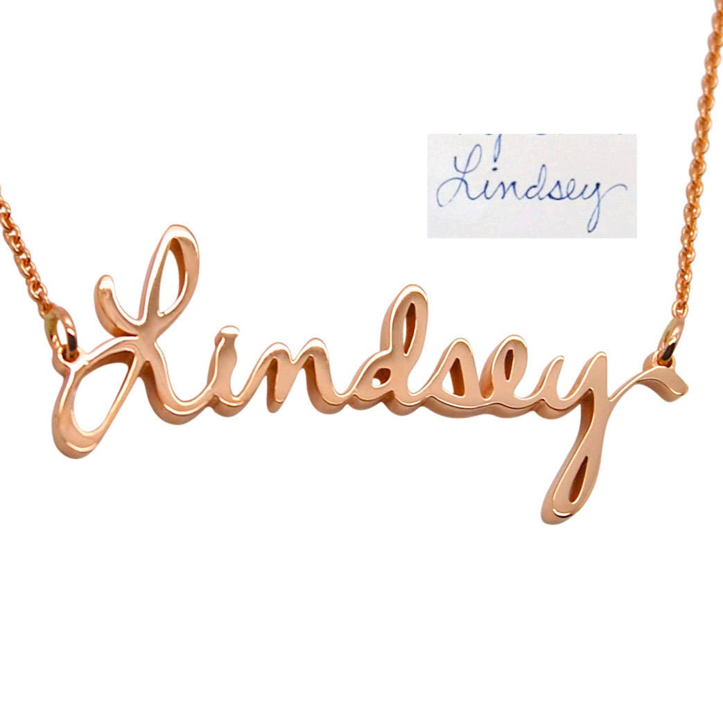 Handwriting Necklace 14K Gold Name Necklace Custom Cursive | Etsy
