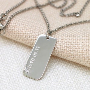 Platinum Dog Tag Necklace Mothers Day Gift Platinum Pendant w Chain Platinum Anniversary Gifts For Husband Custom Platinum Engraved Jewelry image 4