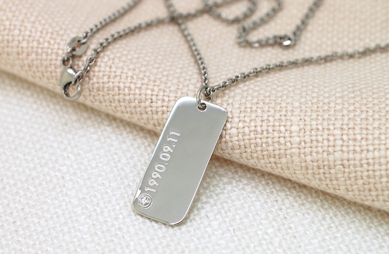 Platinum Dog Tag Necklace Mothers Day Gift Platinum Pendant w Chain Platinum Anniversary Gifts For Husband Custom Platinum Engraved Jewelry image 4