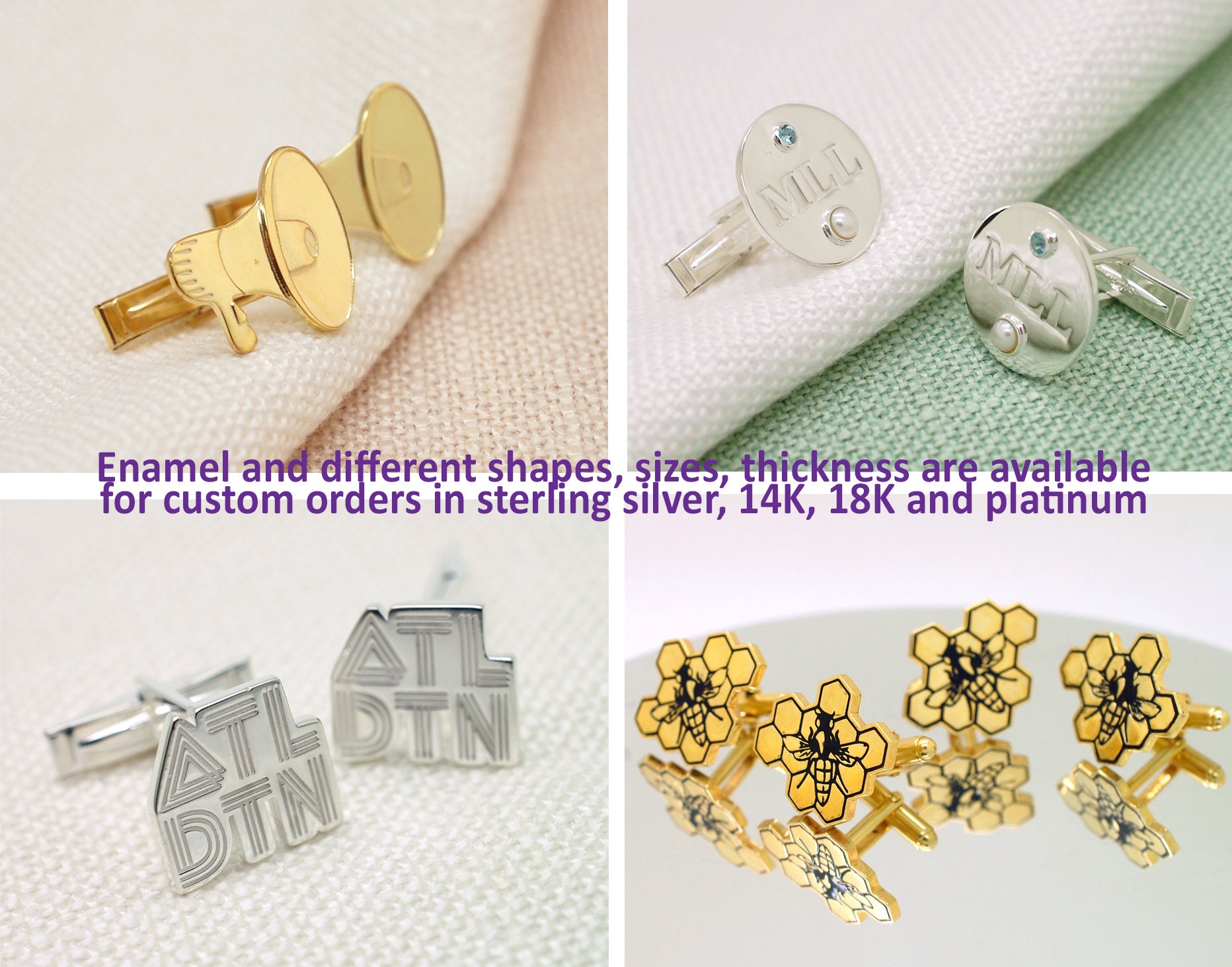14k Gold Cufflinks For Men Custom Cuff links Solid 14kt