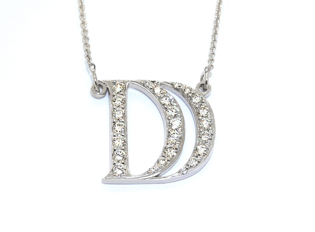 Diamond Initial Necklace 14K Gold Initial Necklace With Etsy