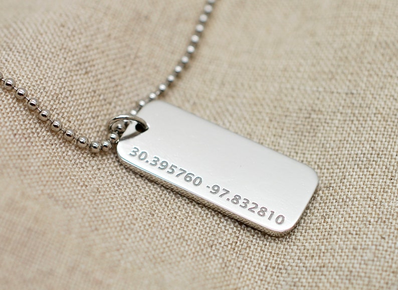 Platinum Dog Tag Necklace Mothers Day Gift Platinum Pendant w Chain Platinum Anniversary Gifts For Husband Custom Platinum Engraved Jewelry image 1