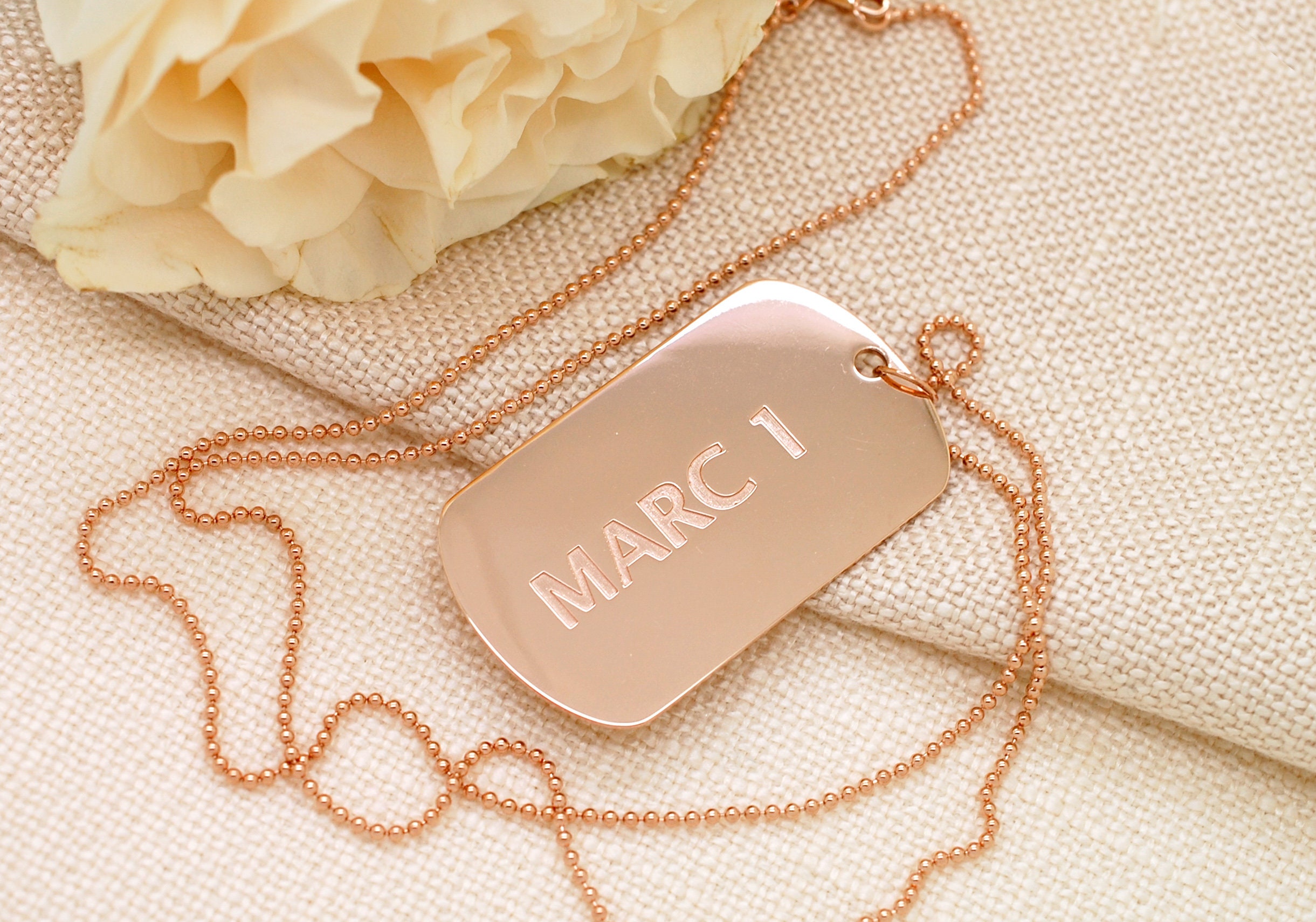 Rose gold dog tags for mens cheap