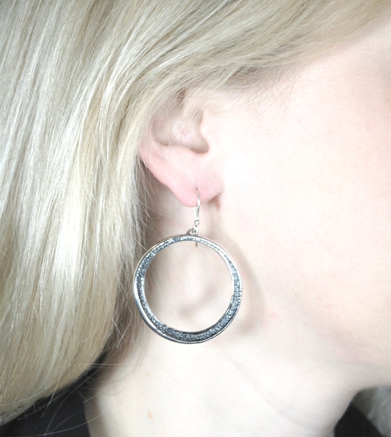 Large Silver Earrings, Hammered Sterling Hoops 1.5 inches, Statement Earrings, Large Dangle Earrings, Large Hoop Earrings, Everyday Earrings image 5