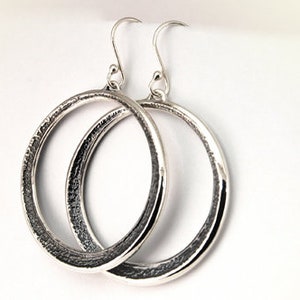 Large Silver Earrings, Hammered Sterling Hoops 1.5 inches, Statement Earrings, Large Dangle Earrings, Large Hoop Earrings, Everyday Earrings image 3