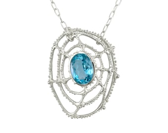 Grand collier topaze bleue, collier long, collier avec pendentif en argent sterling, collier de pierre de naissance décembre, bijoux topaze bleue