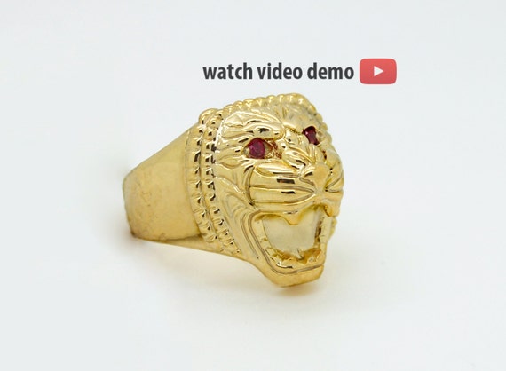 Real 14K Yellow Gold Mens Lion Ring Diamond Eyes Ruby Mouth Size 5 - 15 -  Jahda Jewelry Company Custom Gold Rings, Necklaces, Bracelets & Earrings -  Sacramento, California