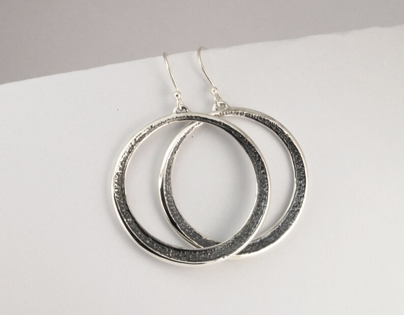 Large Silver Earrings, Hammered Sterling Hoops 1.5 inches, Statement Earrings, Large Dangle Earrings, Large Hoop Earrings, Everyday Earrings image 4