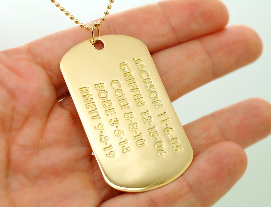 Military Dog Tags in 18-Karat Solid Yellow Gold With Diamonds