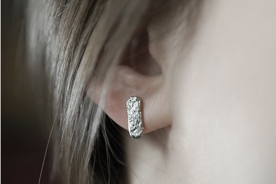 Brushed silver stud earrings sale
