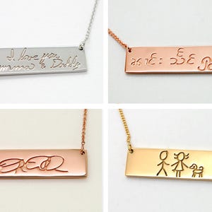 Handwriting Personalized Bar Necklace 14K Signature Memorial Mothers Gold Gift For Daughter Bonus Mom Sister Dad image 6