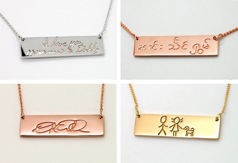 Handwriting Personalized Bar Necklace 14K Signature Memorial Mothers Gold Gift For Daughter Bonus Mom Sister Dad image 6