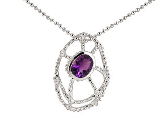 Gemstone Pendant Necklace, Purple Gemstone, Spider Web Pendant Necklace Womens Gift
