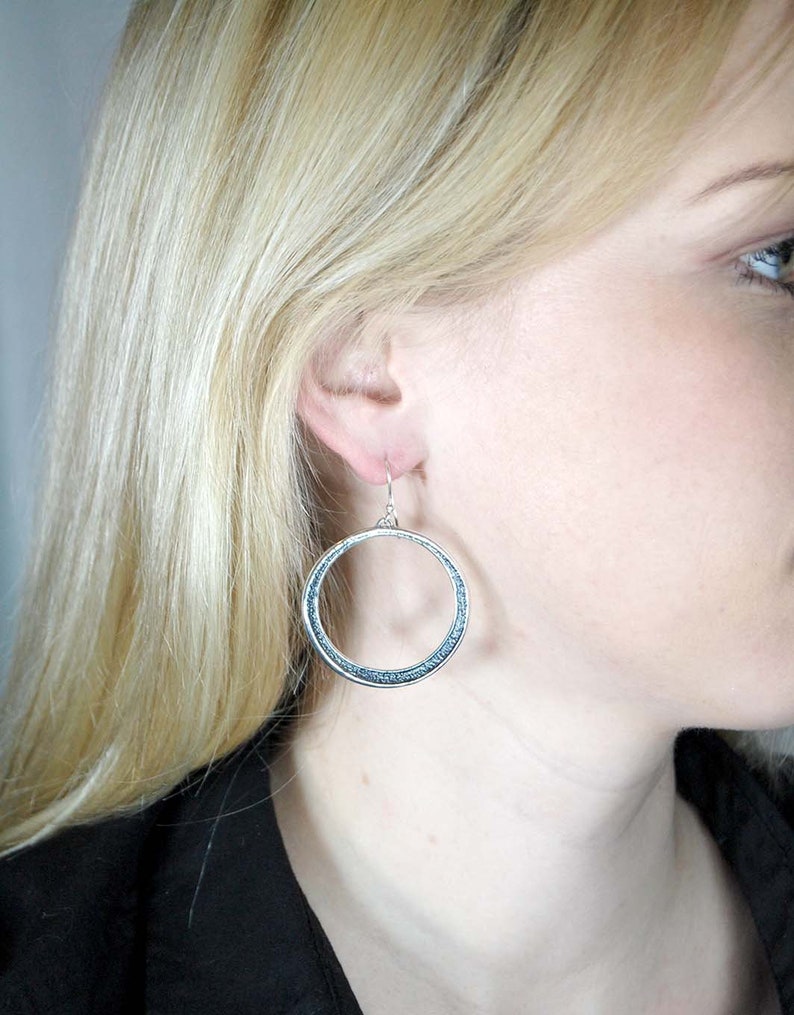 Large Silver Earrings, Hammered Sterling Hoops 1.5 inches, Statement Earrings, Large Dangle Earrings, Large Hoop Earrings, Everyday Earrings image 2