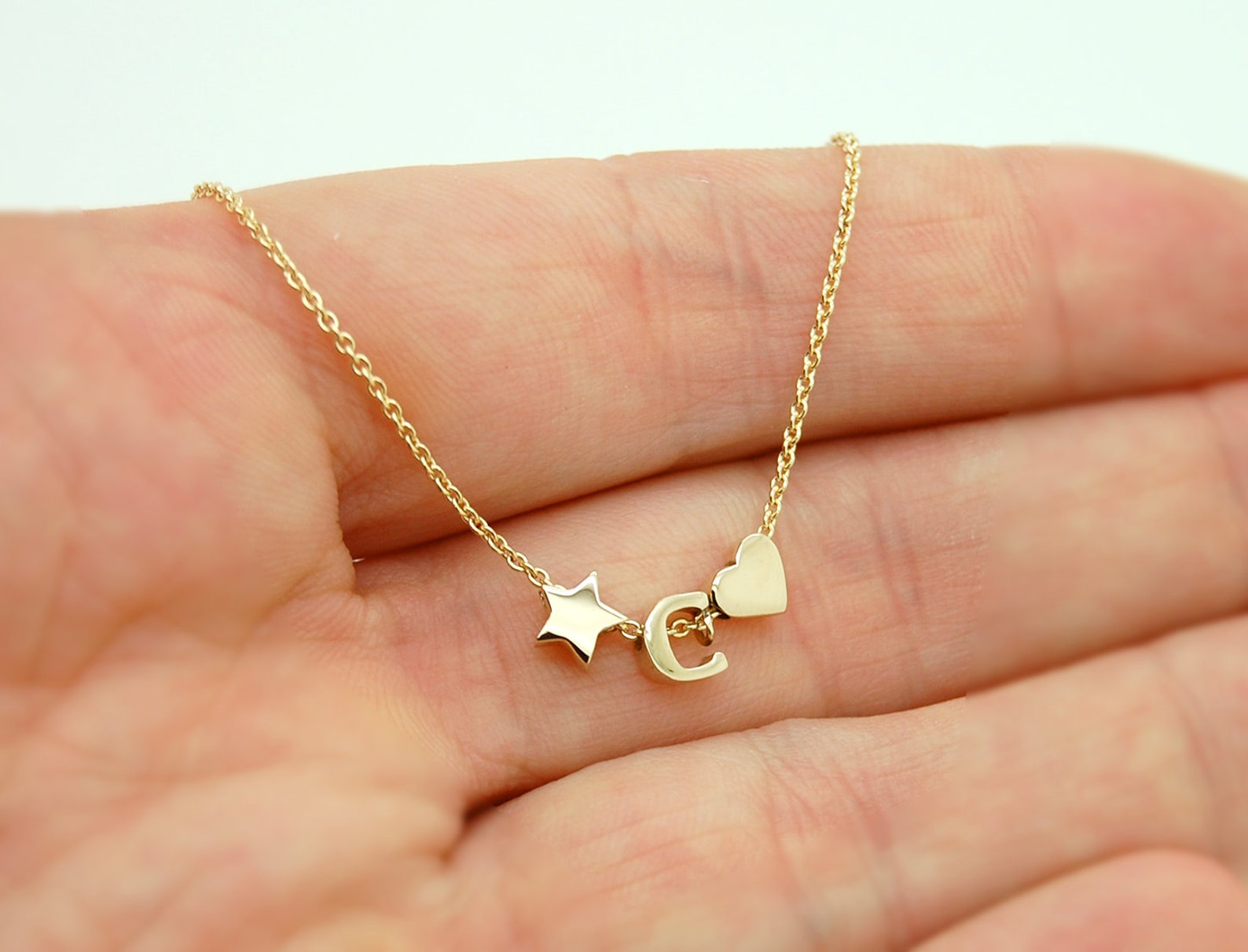Letter C Necklace 14k Gold Initial C Necklace Tiny Solid Gold Etsy