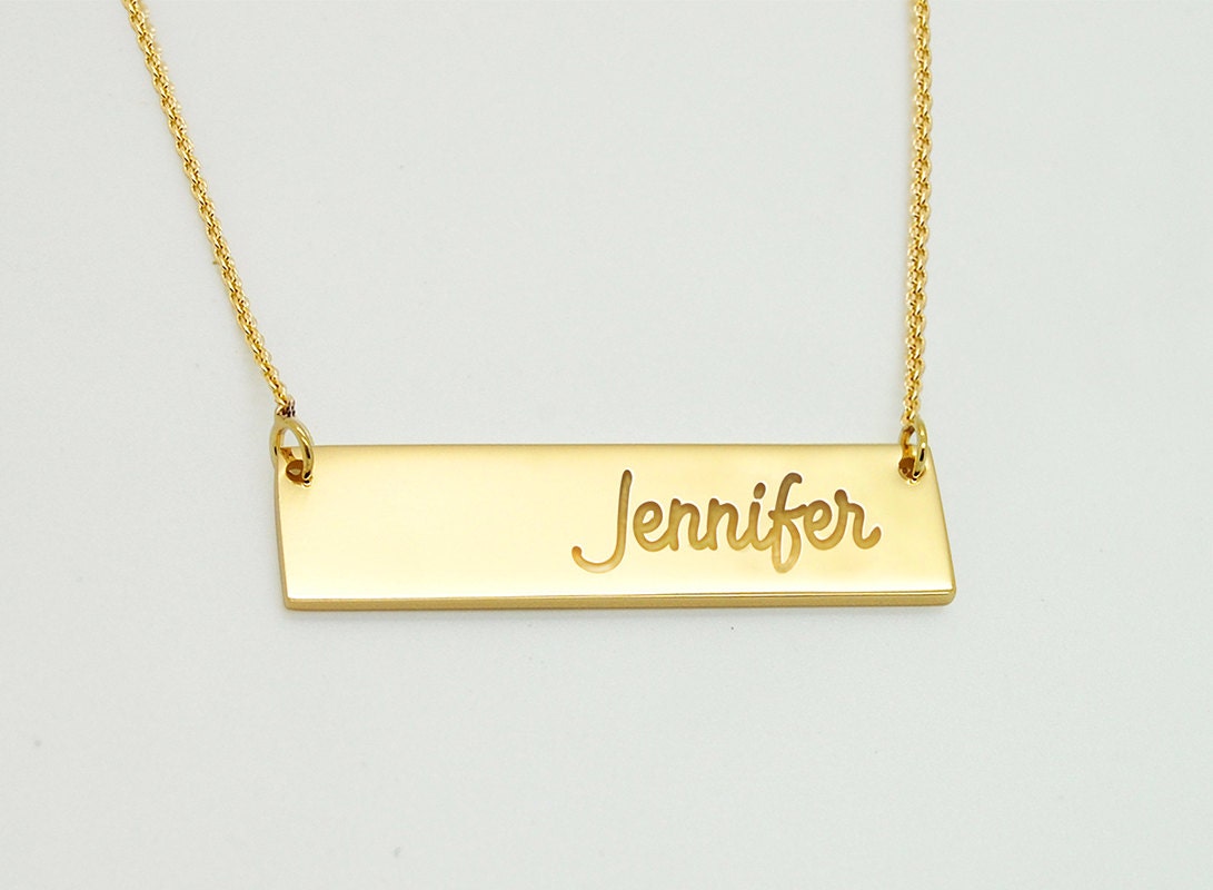 18K Bar Necklace Solid 18K Gold 