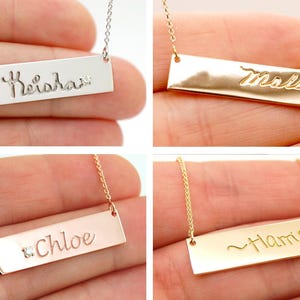 Handwriting Personalized Bar Necklace 14K Signature Memorial Mothers Gold Gift For Daughter Bonus Mom Sister Dad image 5