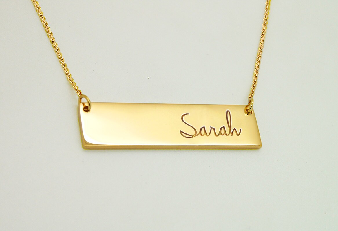 14K Gold Bar Necklace, Custom Bar 