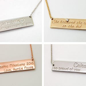 Handwriting Personalized Bar Necklace 14K Signature Memorial Mothers Gold Gift For Daughter Bonus Mom Sister Dad image 4