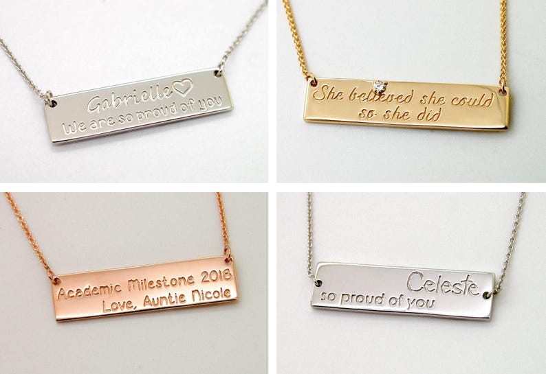Handwriting Personalized Bar Necklace 14K Signature Memorial Mothers Gold Gift For Daughter Bonus Mom Sister Dad image 4