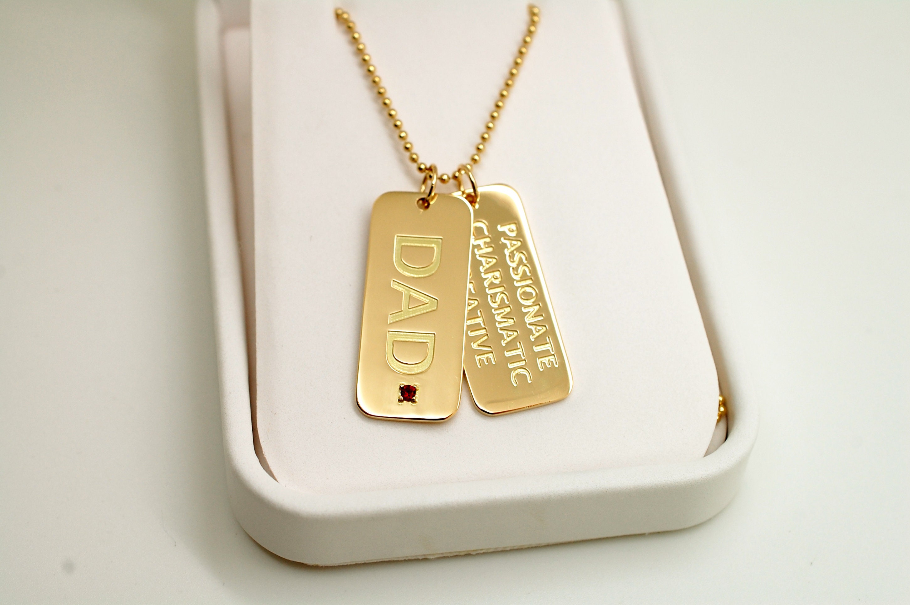 14K Solid Gold Dog Tag Custom Necklace for Men Anniversary Gift 14K Gold Mens Tag Necklace 1.25x.5in Tag 20in Necklace